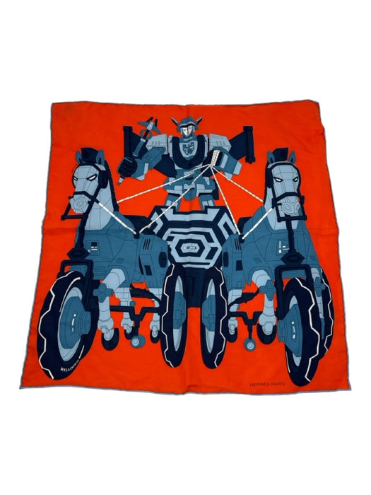 Hermes Blue & Orange Silk Horse scarf Blue & Orange / Small