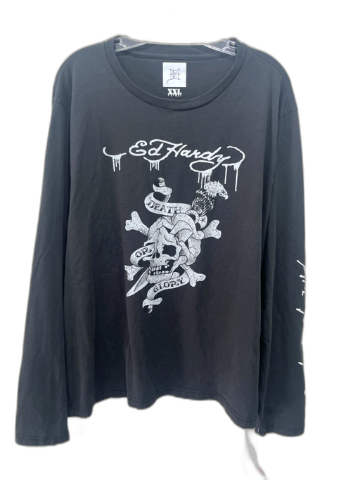 Ed Hardy Size XXL Black Cotton Skull T shirt Crew Men's Long Sleeve Shirt Black / XXL