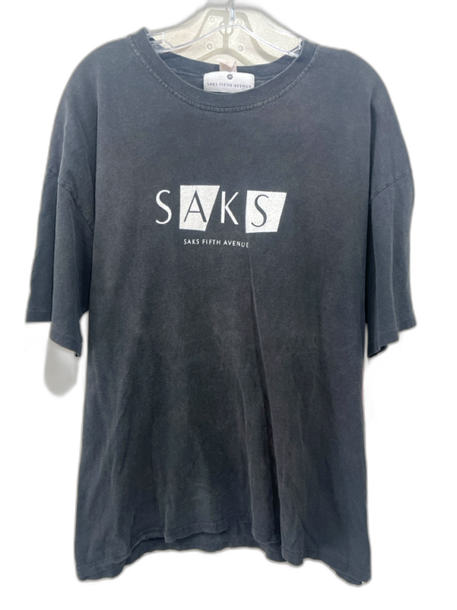 Saks Fifth Ave Size Est XL Black Cotton logo T shirt Crew Men's Short Sleeve Black / Est XL