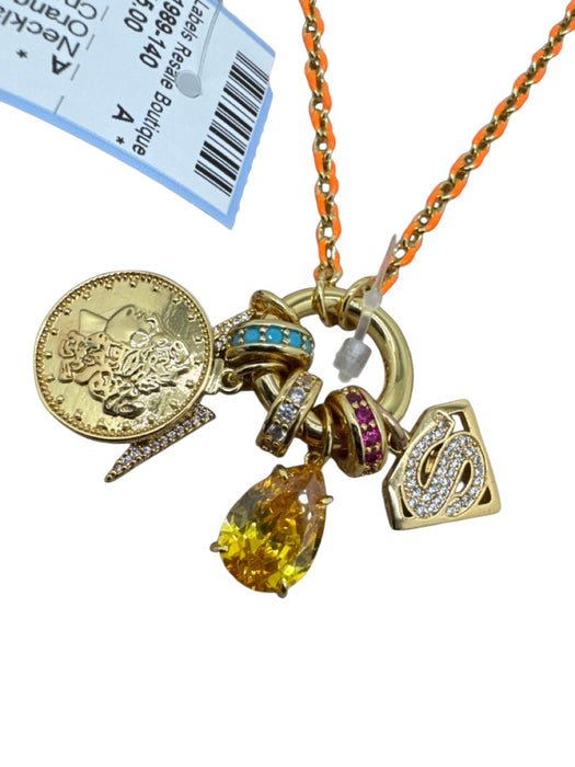 Allison Avery Orange, Gold & Multi Gold Plated Chain Crystal Dangle Necklace Orange, Gold & Multi