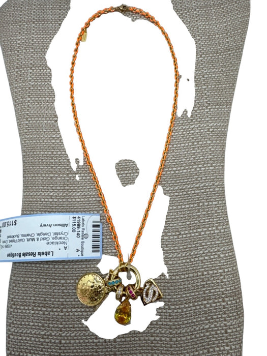 Allison Avery Orange, Gold & Multi Gold Plated Chain Crystal Dangle Necklace Orange, Gold & Multi