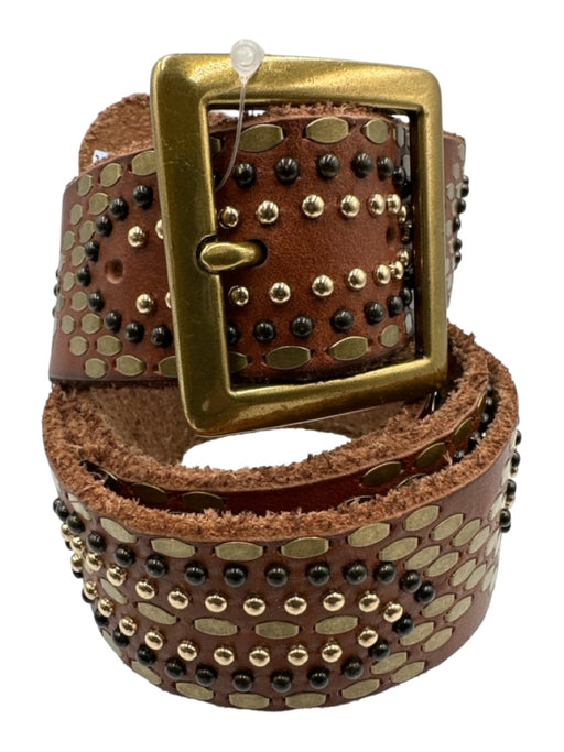 Amsterdam Heritage Brown Leather Studded Mixed metal Square Buckle Belts Brown / 100