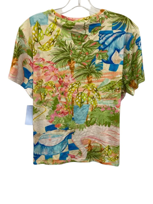 Alden Adair Size XL Beige, Green & Multi Cotton Flora & Fauna Beach Scene Top Beige, Green & Multi / XL