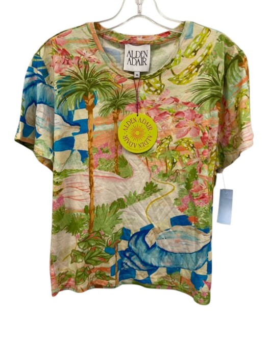 Alden Adair Size XL Beige, Green & Multi Cotton Flora & Fauna Beach Scene Top Beige, Green & Multi / XL