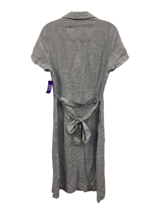 Quince Size S Blue & White Linen Short Sleeve Stripe Buttons Midi Dress Blue & White / S