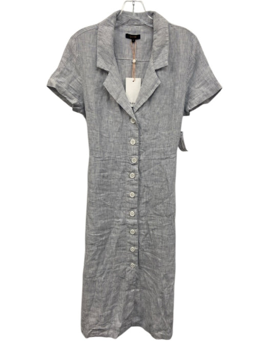 Quince Size S Blue & White Linen Short Sleeve Stripe Buttons Midi Dress Blue & White / S