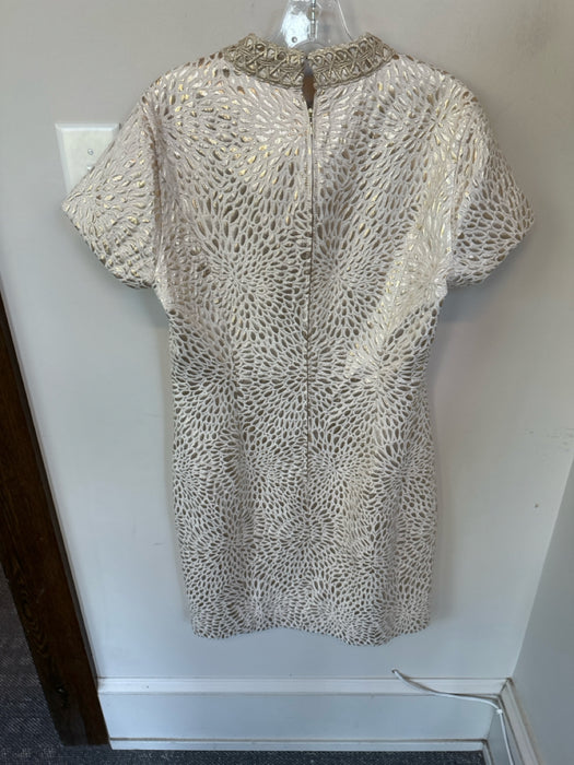 Lilly Pulitzer Size 12 Gold Rayon & Polyester Metallic Jacquard high neck Dress