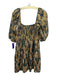 Lavender Brown Size L Green & Beige Polyester Jaguar Print Square Neck Dress Green & Beige / L