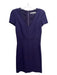 Trina Turk Size 0 Eggplant Purple Rayon V Neck Back Zip Fitted Lace Trim Dress Eggplant Purple / 0