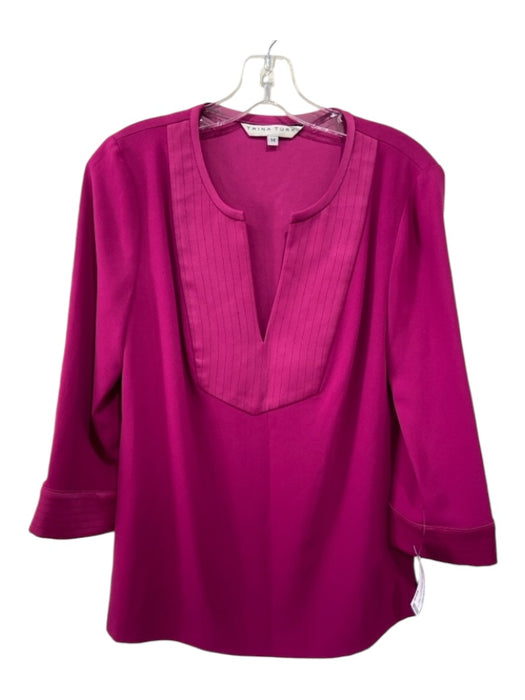 Trina Turk Size M Fuschia Pink Polyester V Neck seam detail 3/4 Sleeve Top Fuschia Pink / M