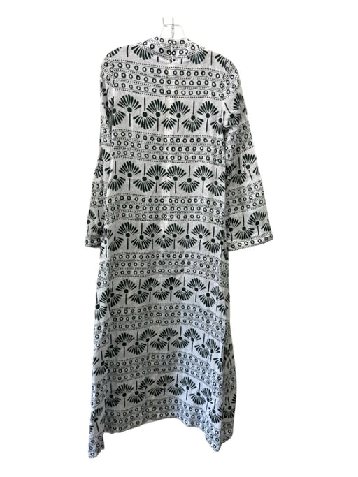 Antonio Melani Size S White & Green Linen V Neck Long Sleeve Printed Maxi Dress White & Green / S