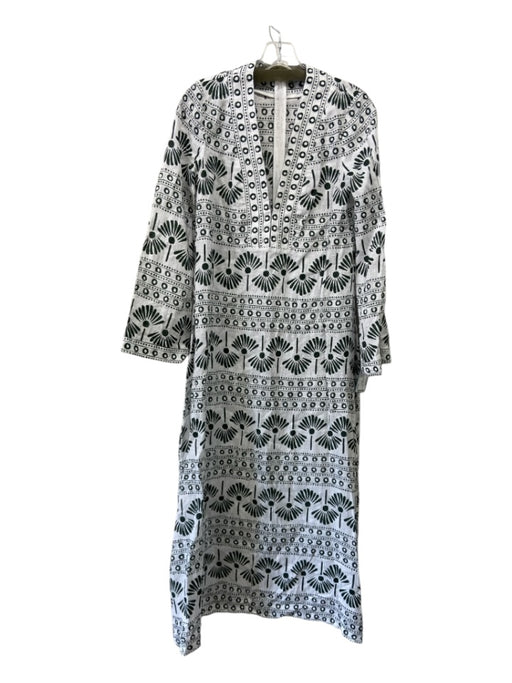 Antonio Melani Size S White & Green Linen V Neck Long Sleeve Printed Maxi Dress White & Green / S