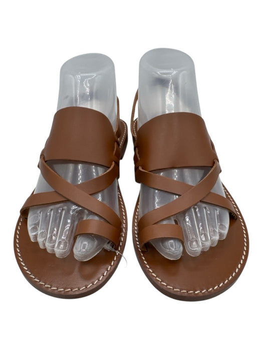J. Crew Shoe Size 7 Brown Leather Toe Strap Slingback Flat Sandals Brown / 7