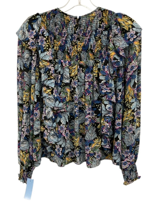Cinq a Sept Size XS Black & Multi Polyester Ruffle Floral Top Black & Multi / XS