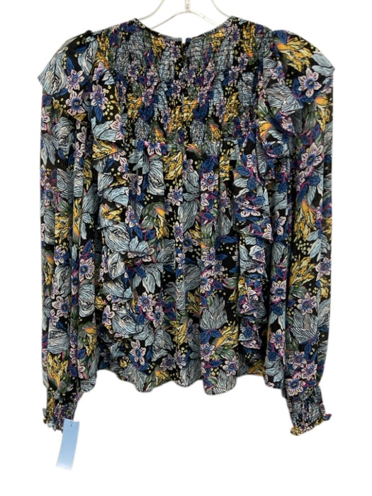 Cinq a Sept Size XS Black & Multi Polyester Ruffle Floral Top Black & Multi / XS