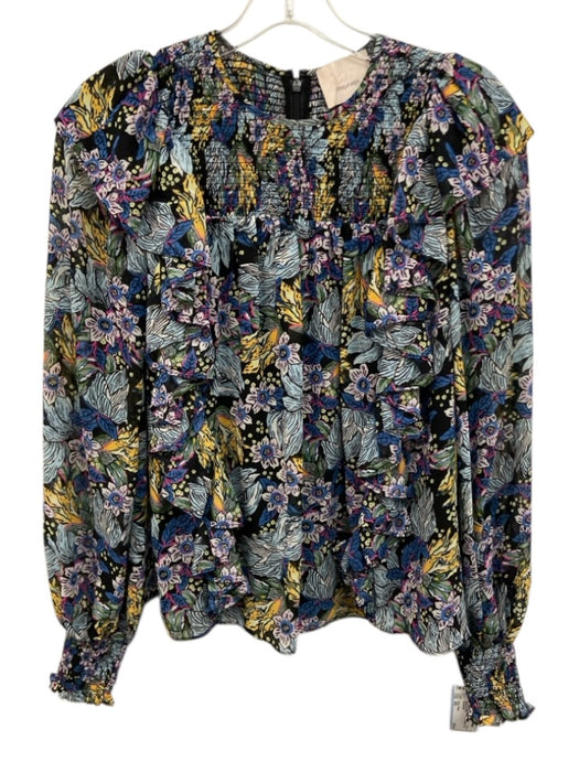 Cinq a Sept Size XS Black & Multi Polyester Ruffle Floral Top Black & Multi / XS