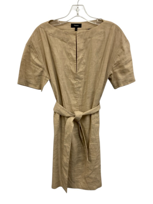 Theory Size 00 Beige Linen & Viscose Tie Waist Dress Beige / 00