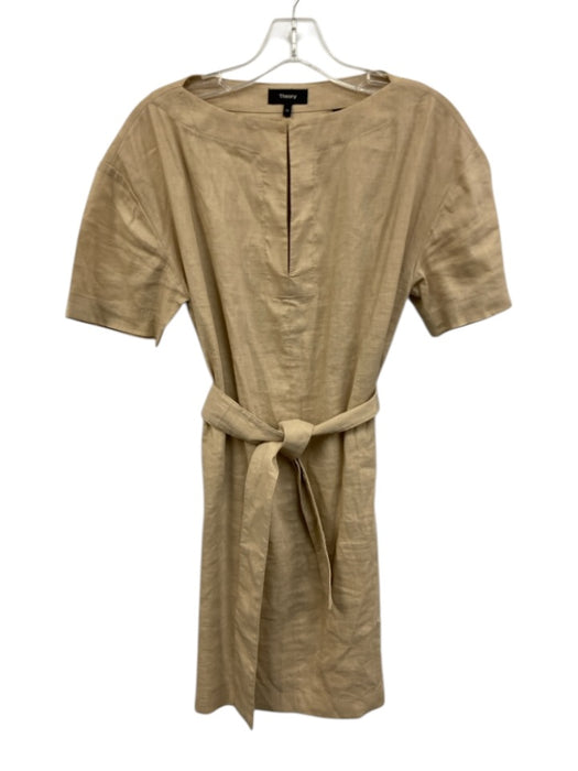 Theory Size 00 Beige Linen & Viscose Tie Waist Dress Beige / 00