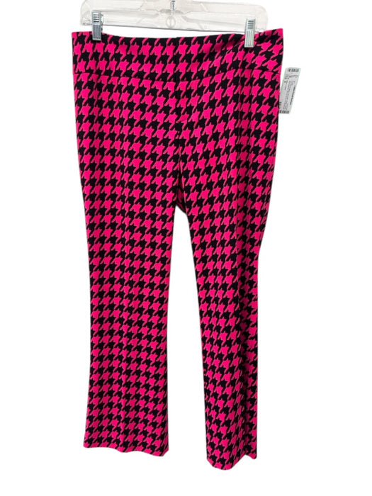 Alice + Olivia Size 8 Hot Pink & Black Polyester Elastic Waist Houndstooth Pants Hot Pink & Black / 8