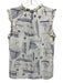 Tory Burch Size 6 Cream & Blue Silk Sleeveless Boat Print Ruffles Top Cream & Blue / 6