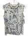 Tory Burch Size 6 Cream & Blue Silk Sleeveless Boat Print Ruffles Top Cream & Blue / 6