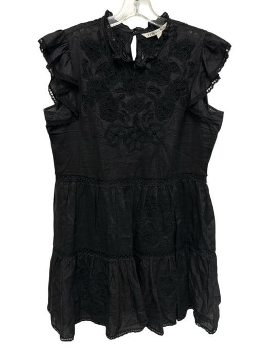 Veronica Beard Size 6 Black Ramie Ruffle Cap Sleeve Crochet Lace Tiered Dress Black / 6