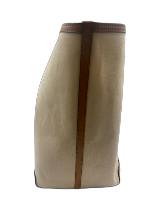 Banana Republic Cognac Brown & Beige Canvas Leather Detail Top Handles Tote Bag Cognac Brown & Beige / L