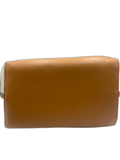 Banana Republic Cognac Brown & Beige Canvas Leather Detail Top Handles Tote Bag Cognac Brown & Beige / L