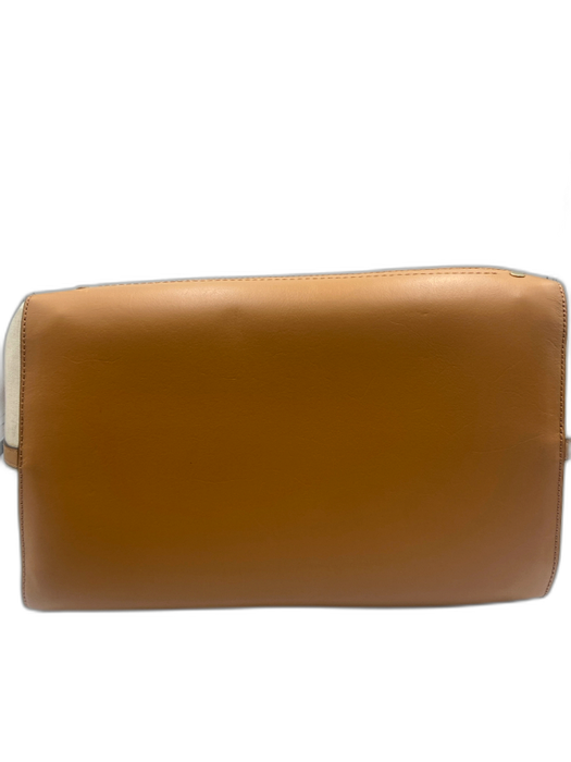 Banana Republic Cognac Brown & Beige Canvas Leather Detail Top Handles Tote Bag Cognac Brown & Beige / L
