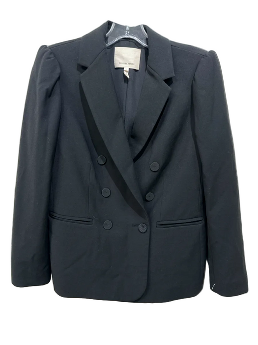 Rebecca Taylor Size 6 Black Viscose Blend Double Breasted Welt Pockets Jacket Black / 6