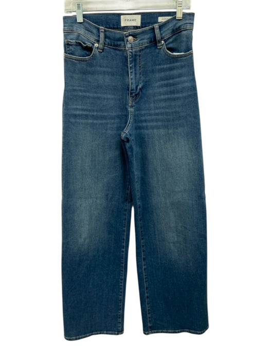 Frame Size 28 Medium Wash Cotton High Rise Heathered Wide Leg Jeans Medium Wash / 28