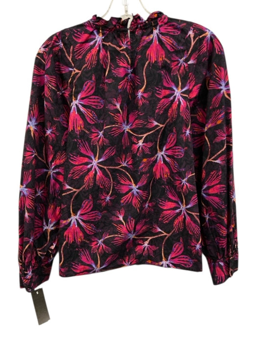 Ulla Johnson Size 8 Black, Pink & Purple Cotton Floral Back Keyhole Top Black, Pink & Purple / 8