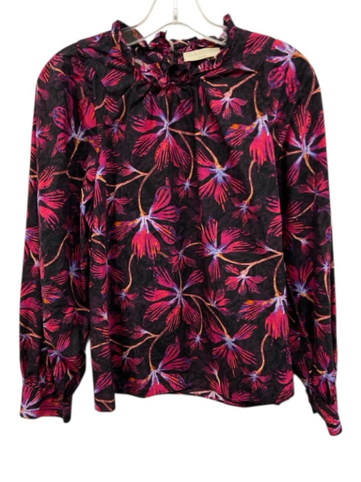 Ulla Johnson Size 8 Black, Pink & Purple Cotton Floral Back Keyhole Top Black, Pink & Purple / 8