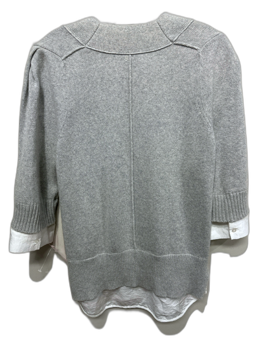 Brochu Walker Size M Light Gray & White Cotton & Cashmere Ribbed Trim Sweater Light Gray & White / M