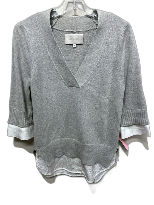 Brochu Walker Size M Light Gray & White Cotton & Cashmere Ribbed Trim Sweater Light Gray & White / M