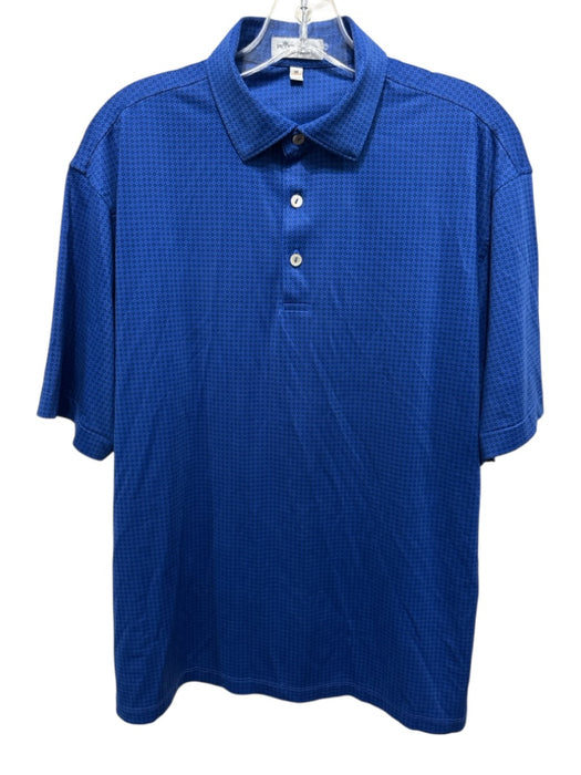 Peter Millar Size M Blue & Navy Synthetic Micro Polo Athleisure Short Sleeve Blue & Navy / M