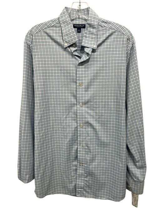 Peter Millar Size M White & Blue Synthetic Plaid Button Up Long Sleeve Shirt White & Blue / M
