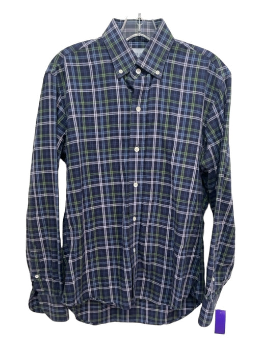 Ledbury Size M Blue & Green Cotton Plaid Button Down Men's Long Sleeve Shirt M