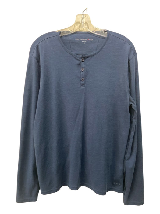 John Varvatos Size M Blue Cotton Blend Solid Henley Men's Long Sleeve Shirt M