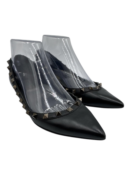 Valentino Shoe Size 36.5 Black Leather Pointed Toe Rockstud Flats Black / 36.5