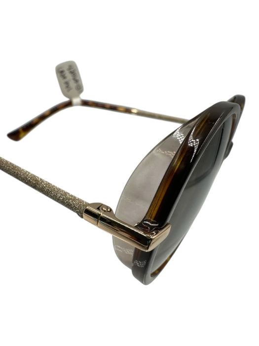 Jimmy Choo Brown & Gold Acetate Glitter Tortoiseshell Round Sunglasses Brown & Gold