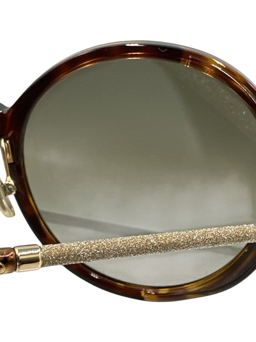 Jimmy Choo Brown & Gold Acetate Glitter Tortoiseshell Round Sunglasses Brown & Gold