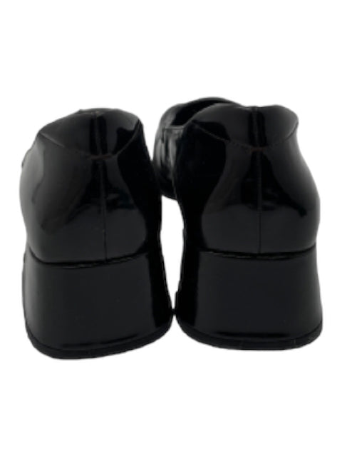 Prada Shoe Size 36 Black Leather Patent Square Toe Block Heel Fringe Loafers Black / 36