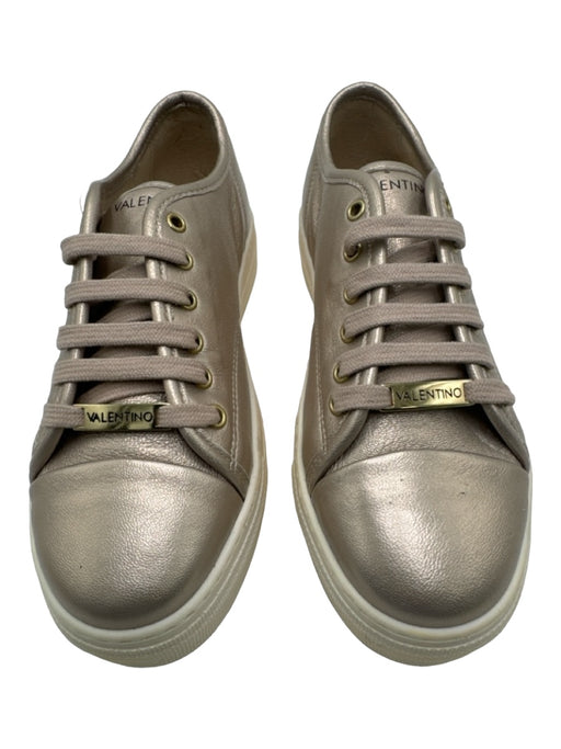 Valentino Shoe Size 6.5 Pewter Leather Lace Up Low Top Platform Shimmer Sneakers Pewter / 6.5
