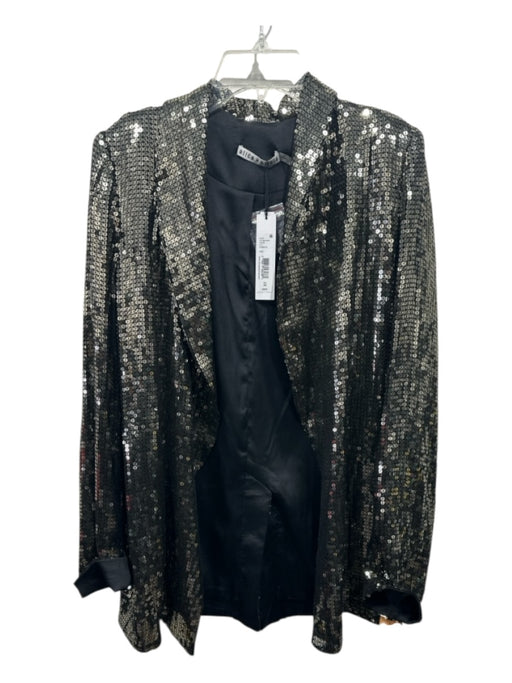 Alice + Olivia Size XS Black & Gunmetal Viscose Blend Sequined Blazer Jacket Black & Gunmetal / XS