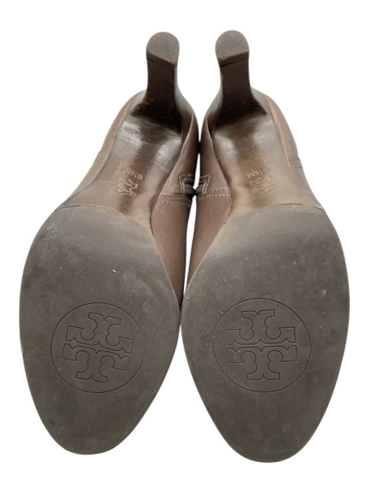 Tory Burch Shoe Size 6.5 Brown Leather Logo Side Zip Stacked Heel Booties Brown / 6.5