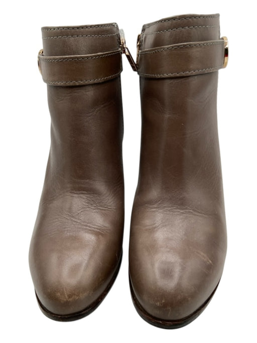 Tory Burch Shoe Size 6.5 Brown Leather Logo Side Zip Stacked Heel Booties Brown / 6.5