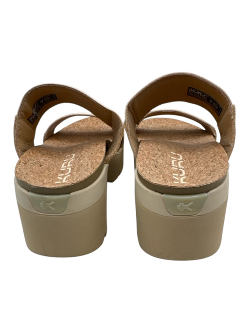 Kuru Shoe Size 7 Cream & Beige Canvas 2 Strap Mule Platform Sandals Cream & Beige / 7