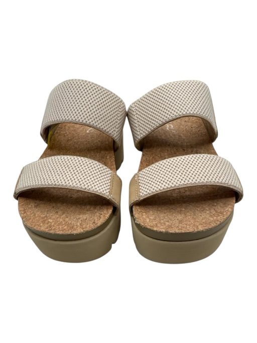 Kuru Shoe Size 7 Cream & Beige Canvas 2 Strap Mule Platform Sandals Cream & Beige / 7
