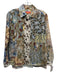 Vilagallo Size 38 Blue, Brown, White Cotton Long Sleeve Mixed Print Collar Top Blue, Brown, White / 38